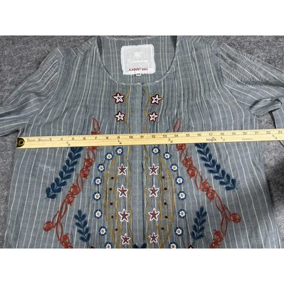 Johnny Was Workshop Shirt Dress XS Stripe Embroidered Floral Boho - Picture 8 of 11